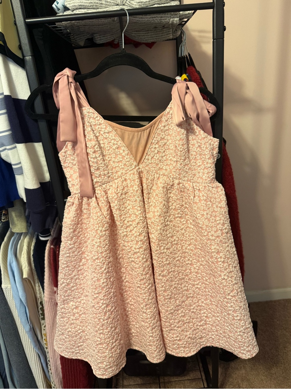 Lulus Darling Composure Pink Jacquard Floral Tie-Strap Mini Dress